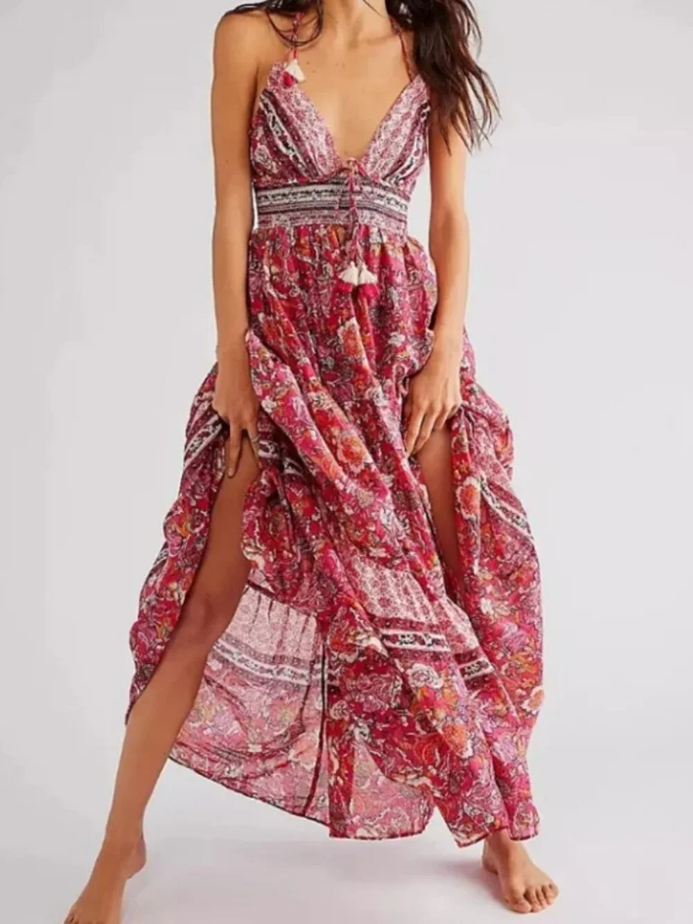 Free People Real Love Backless Halter Maxi Dress Size Small Meadow Combo